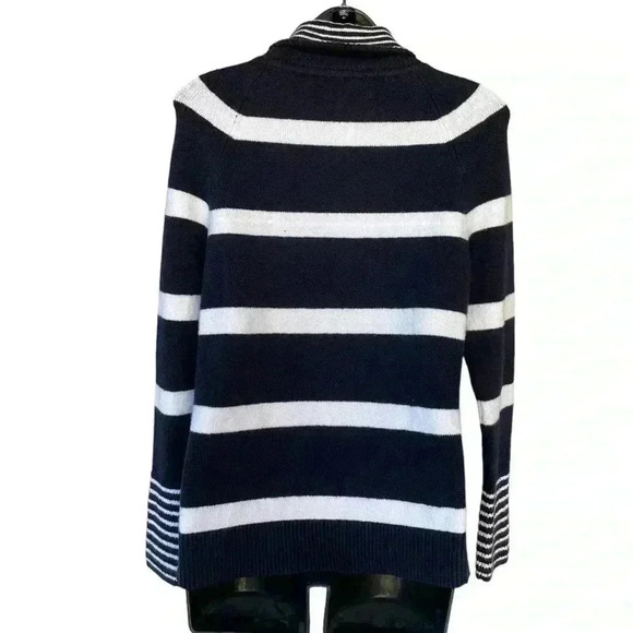 LOFT women’s STRIPED white navy blue POCKET COWL NECK SWEATER size small prelove - Picture 6 of 9